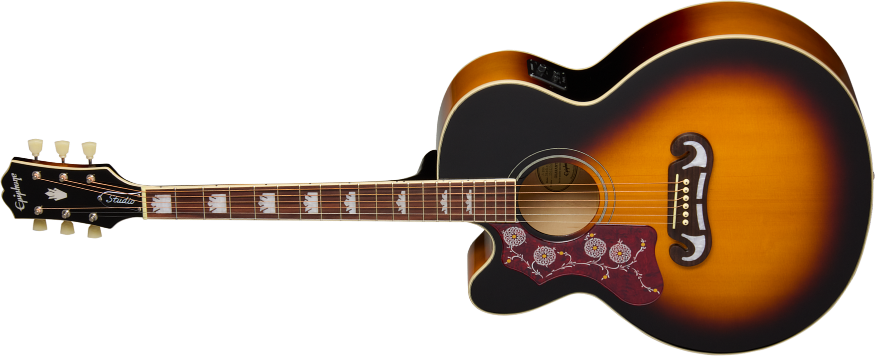 Epiphone J200 Studio Ec Lh Gaucher Ibg Jumbo Cw Epicea Acajou Rw - Vintage Sunburst - Guitarra folk - Main picture