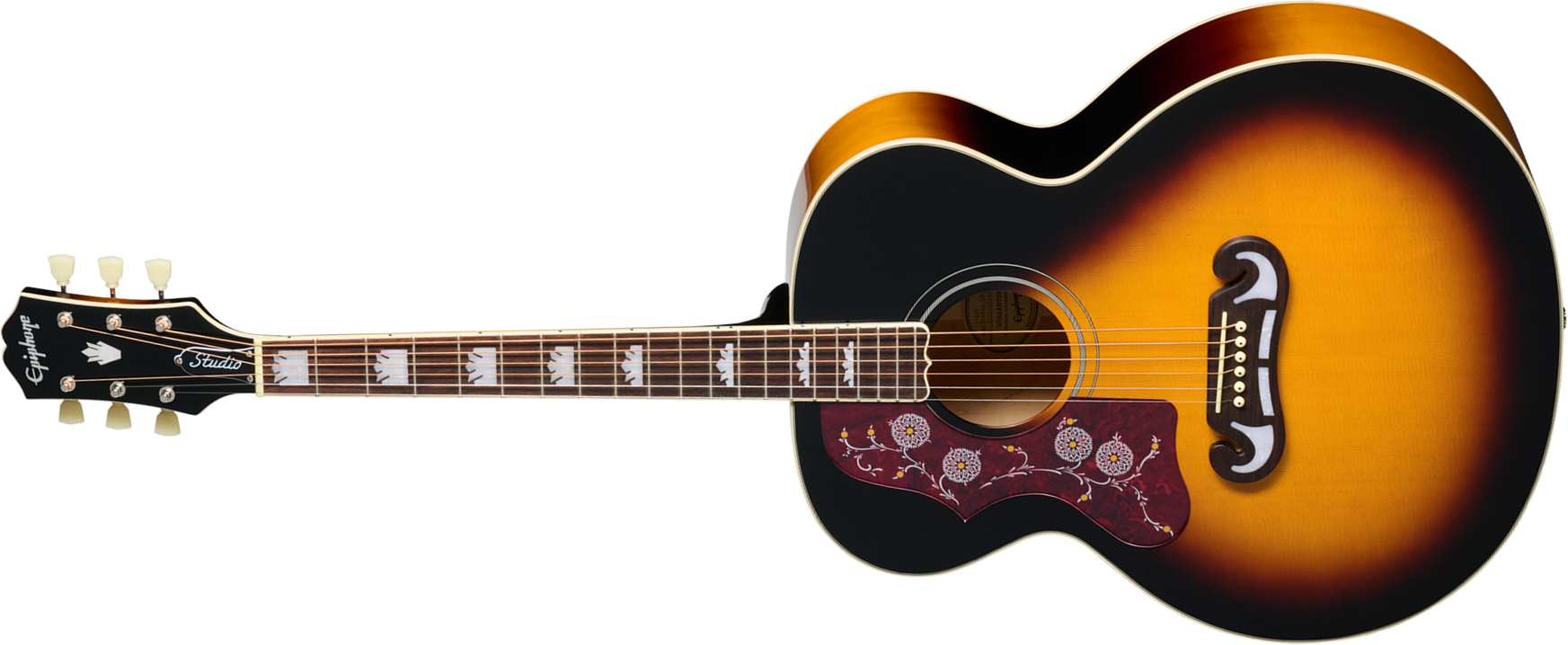 Epiphone J200 Studio Lh Gaucher Ibg Jumbo Epicea Acajou Rw - Vintage Sunburst - Guitarra folk - Main picture