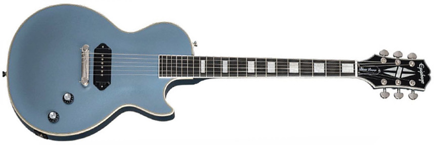 Epiphone Jared James Nichols Les Paul Custom Blues Power Signature S P90 Seymour Duncan Ht Eb - Aged Pelham Blue - Guitarra eléctrica de corte único. 