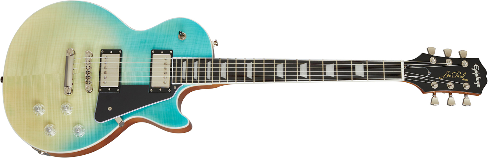 Epiphone Les Paul Modern Figured 2h Ht Eb - Caribbean Blue Fade - Guitarra eléctrica de corte único. - Main picture