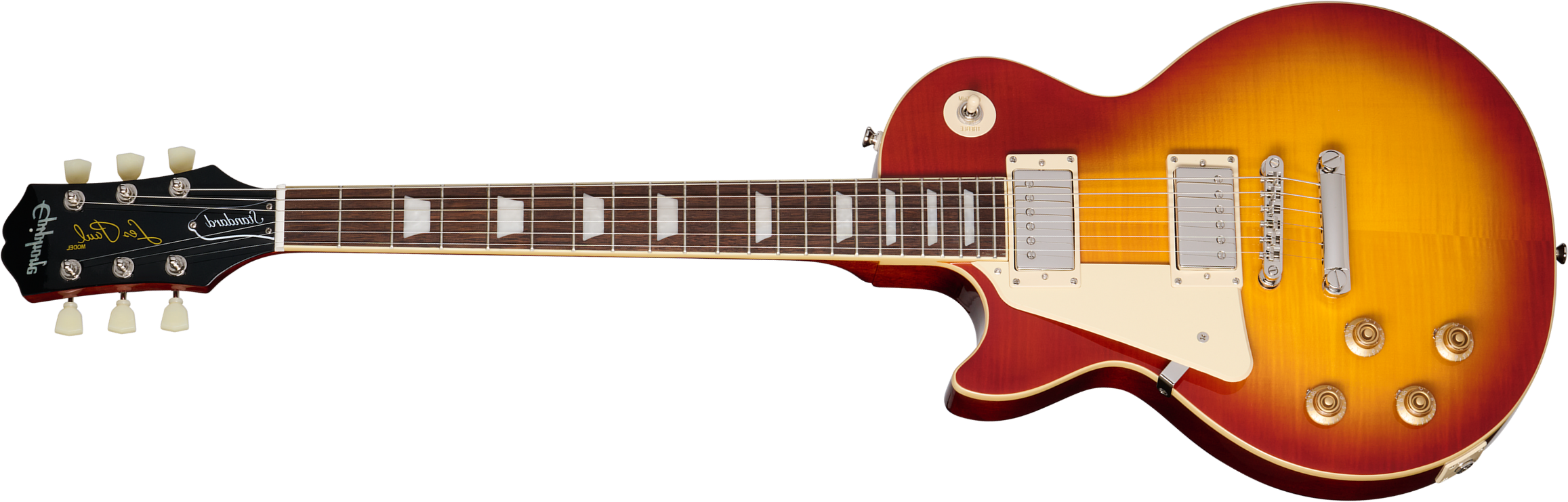 Epiphone Les Paul Standard 50s Figured Lh Insp. By Gibson Gaucher 2h Ht Lau - Washed Cherry Sunburst - Guitarra eléctrica de corte único. - Main pictu