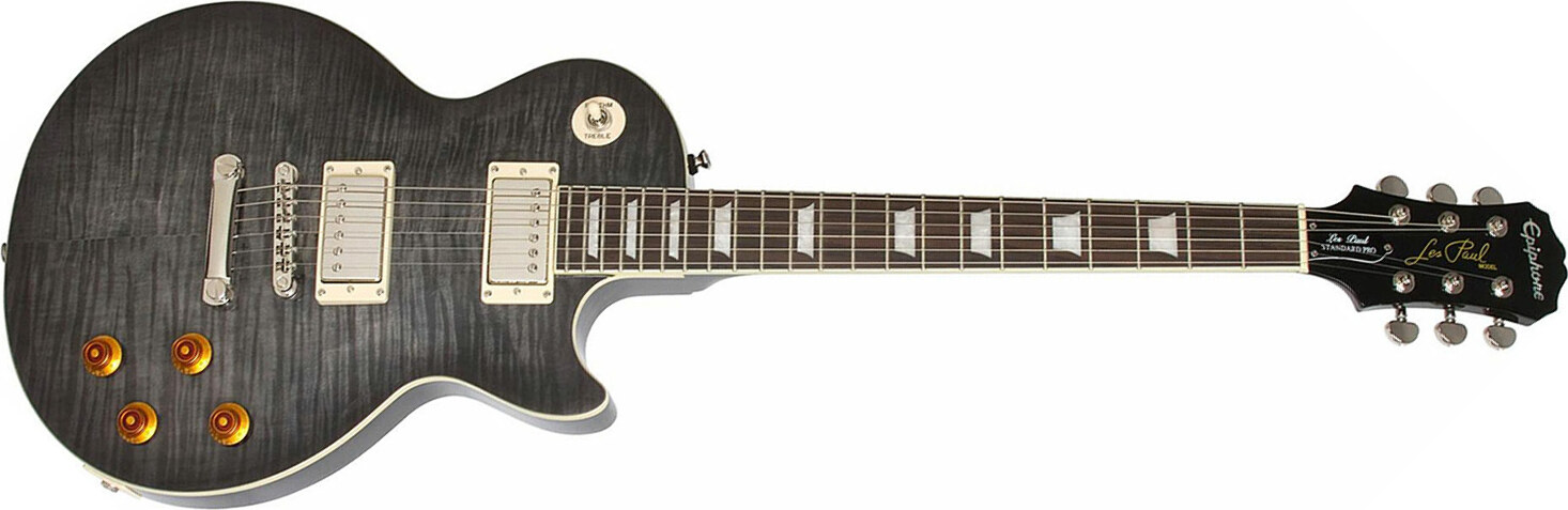 Epiphone Les Paul Standard Plus Top Pro Ltd Ch - Transparent Black - Guitarra eléctrica de corte único. - Main picture