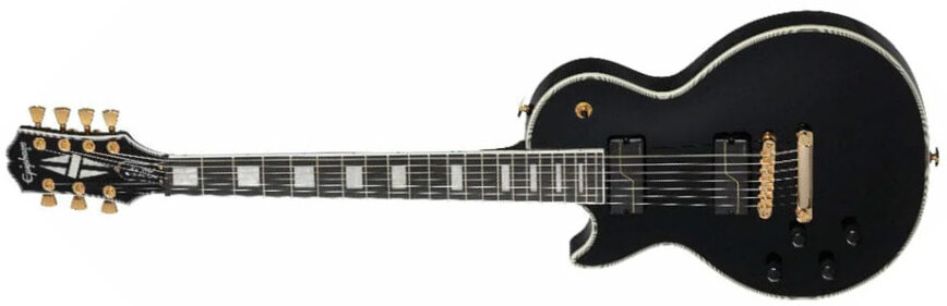 Epiphone Matt Heafy Les Paul Custom Origins 7c Gaucher Signature 2h Fishman Fluence Custom Ht Eb - Ebony - Guitarra electrica para zurdos - Main pictu