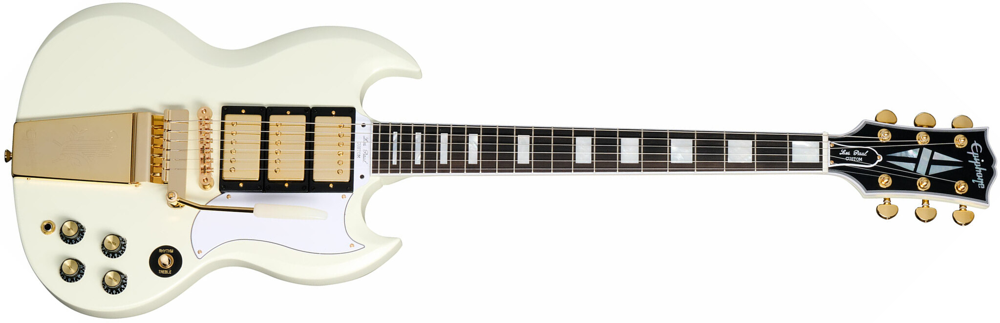 Epiphone Sg Les Paul Custom 1963 Maestro Vibrola Inspired By 2h Trem Eb - Vos Classic White - Guitarra eléctrica de doble corte - Main picture