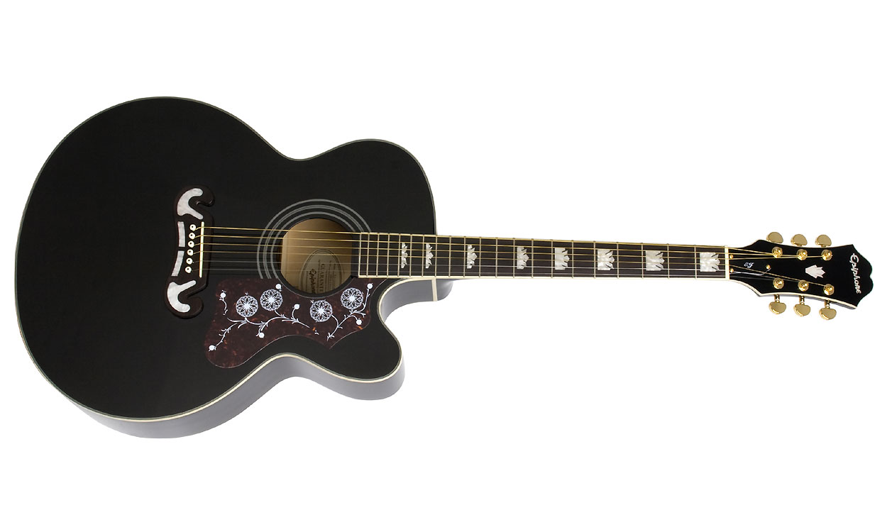 Epiphone J-200ec 2018 Jumbo Cw Epicea Erable Pf - Ebony - Guitarra electro acustica - Variation 1