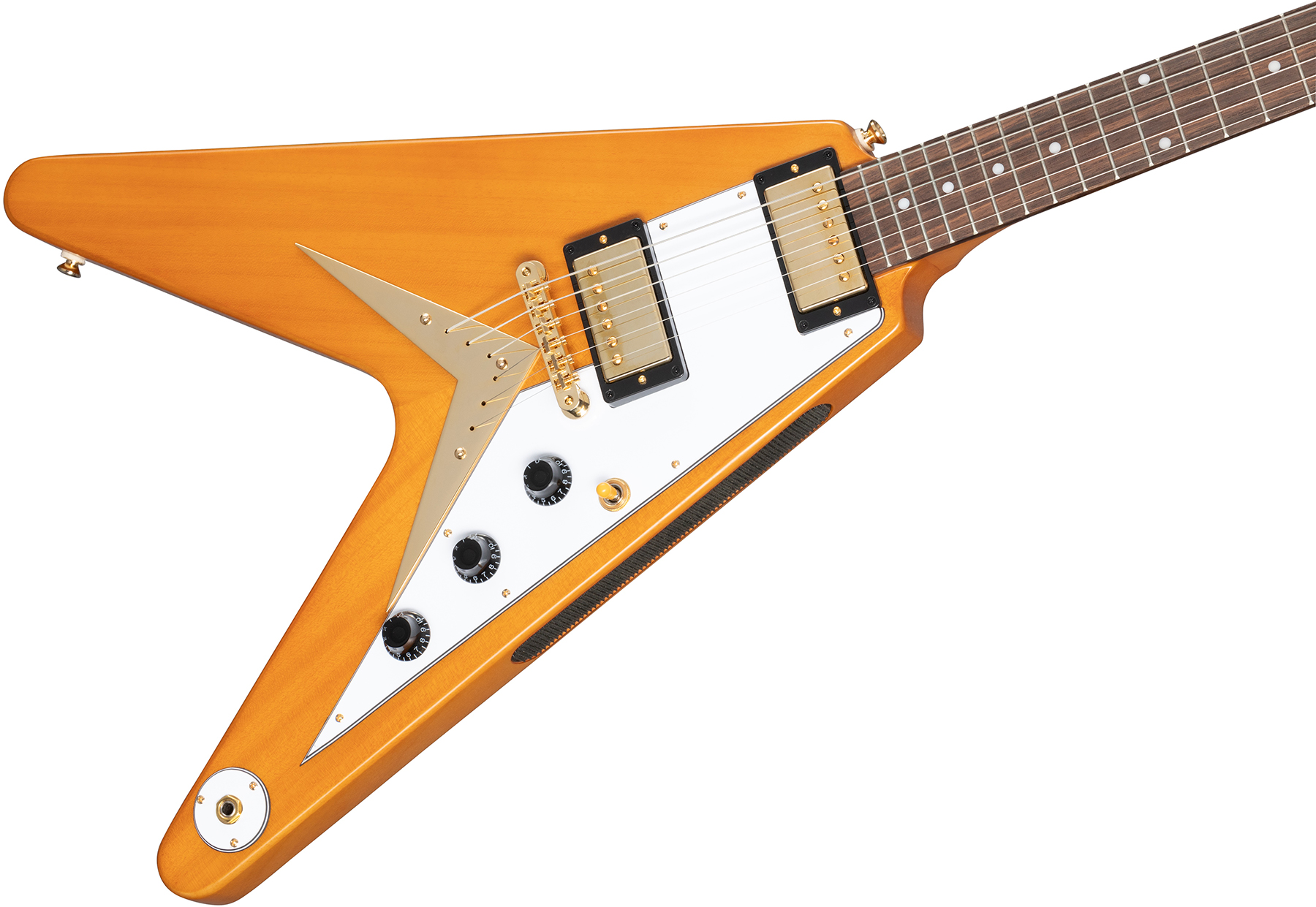 Epiphone Flying V Korina 1958 White Pickguard Lh Gaucher Original 2h Gibson Ht Lau - Aged Natural - Guitarra electrica para zurdos - Variation 3