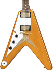 Guitarra electrica para zurdos Epiphone Original 1958 Flying V Korina White Pickguard LH - Aged natural