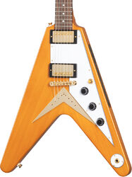 Guitarra electrica metalica Epiphone Original 1958 Flying V Korina White Pickguard - Aged natural