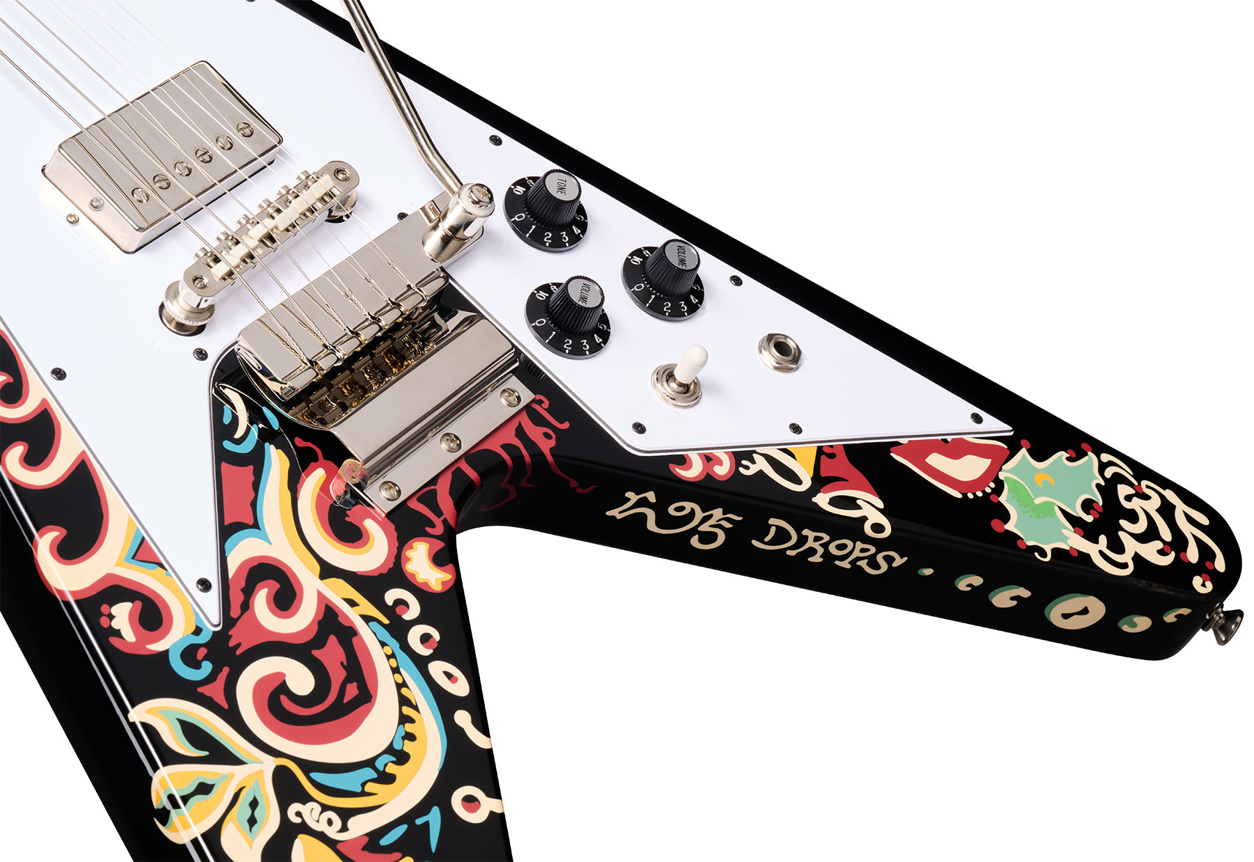 Epiphone Jimi Hendrix Flying V Love Drops Signature 2h Gibson Trem Lau - Ebony - Guitarra eléctrica de autor - Variation 2