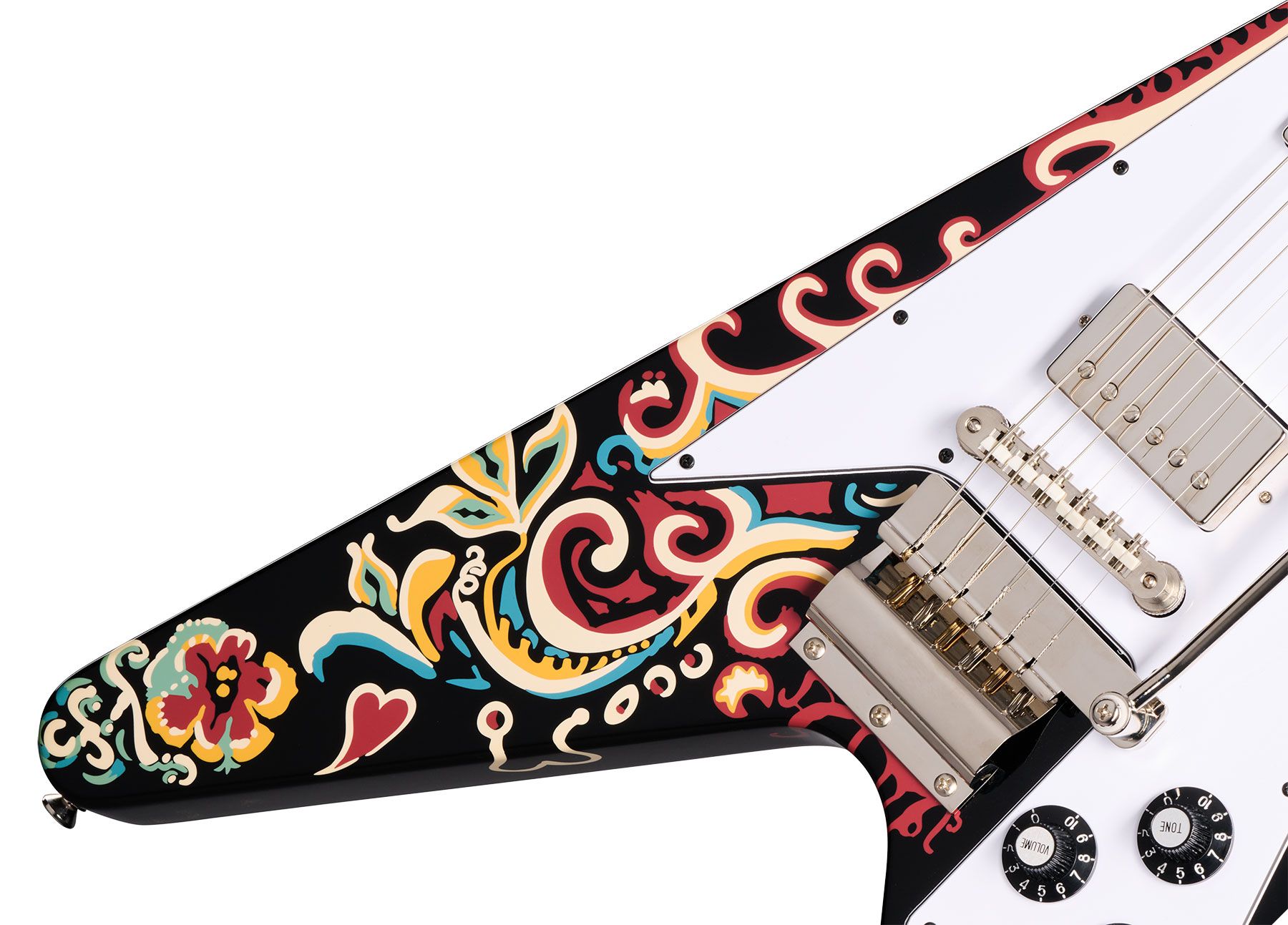 Epiphone Jimi Hendrix Flying V Love Drops Signature 2h Gibson Trem Lau - Ebony - Guitarra eléctrica de autor - Variation 3