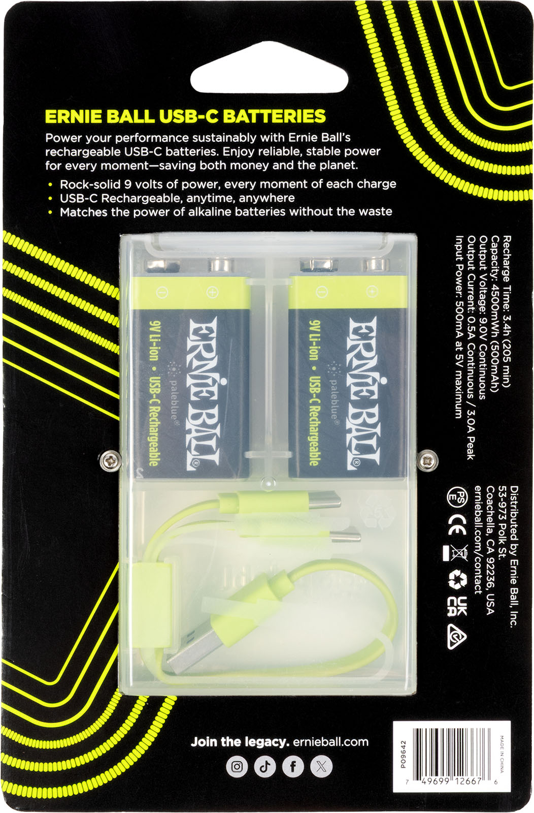 Ernie Ball 9642 - 9v Rechargeable Via Usb-c - Batería - Variation 1