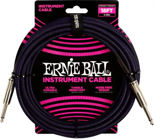 Cable Ernie ball Braided Instrument Cable Straight/Straight 18ft - Purple Black