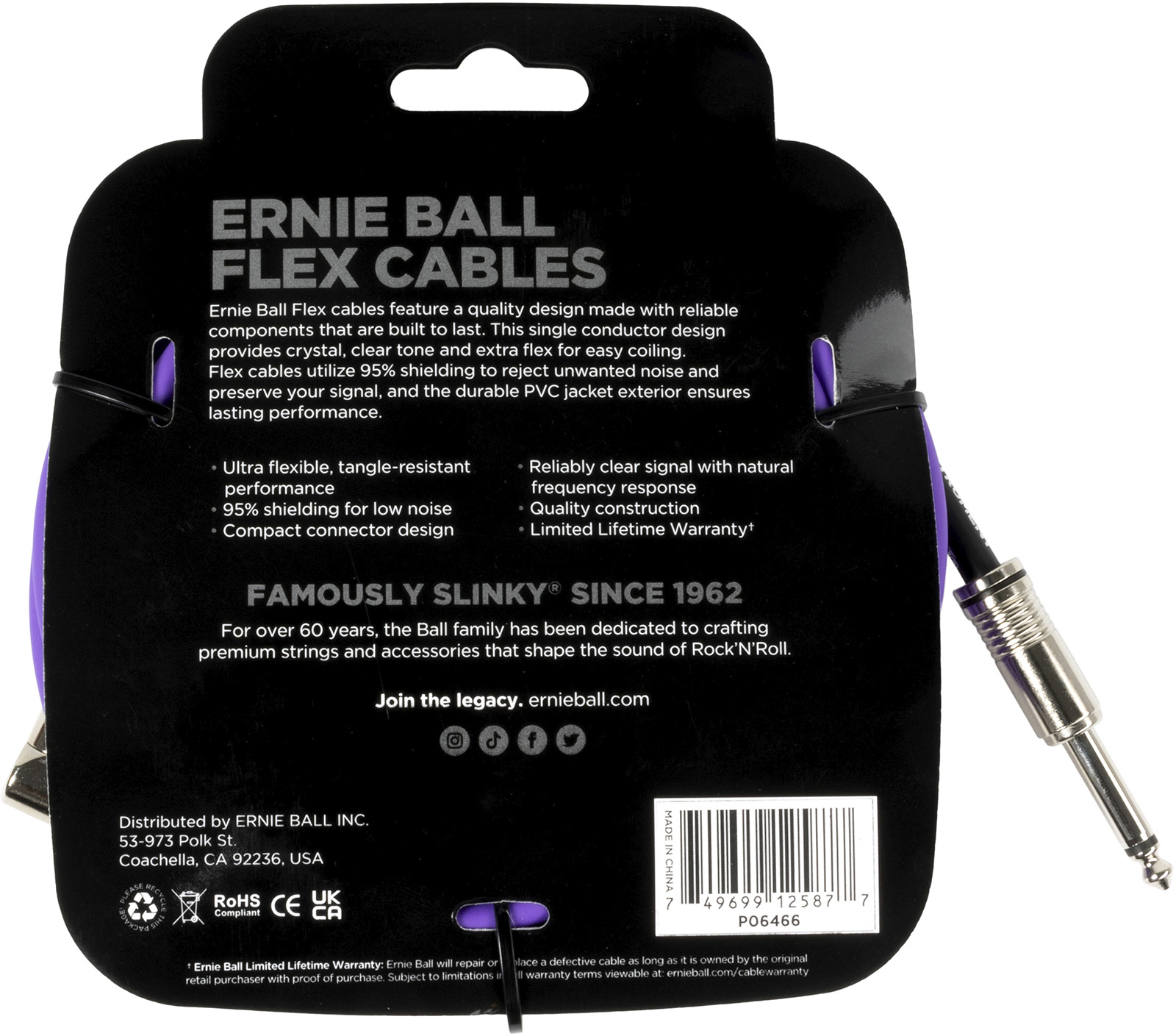 Ernie Ball Câble Instrument Flex Jack/jack Coudé 6m Violet - Cable - Variation 1