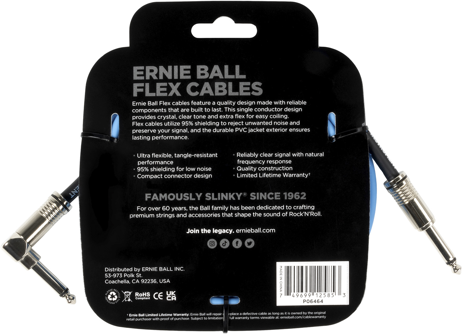 Ernie Ball Câbles Instrument Flex Jack/jack Coudé 3m Bleu - Cable - Variation 1