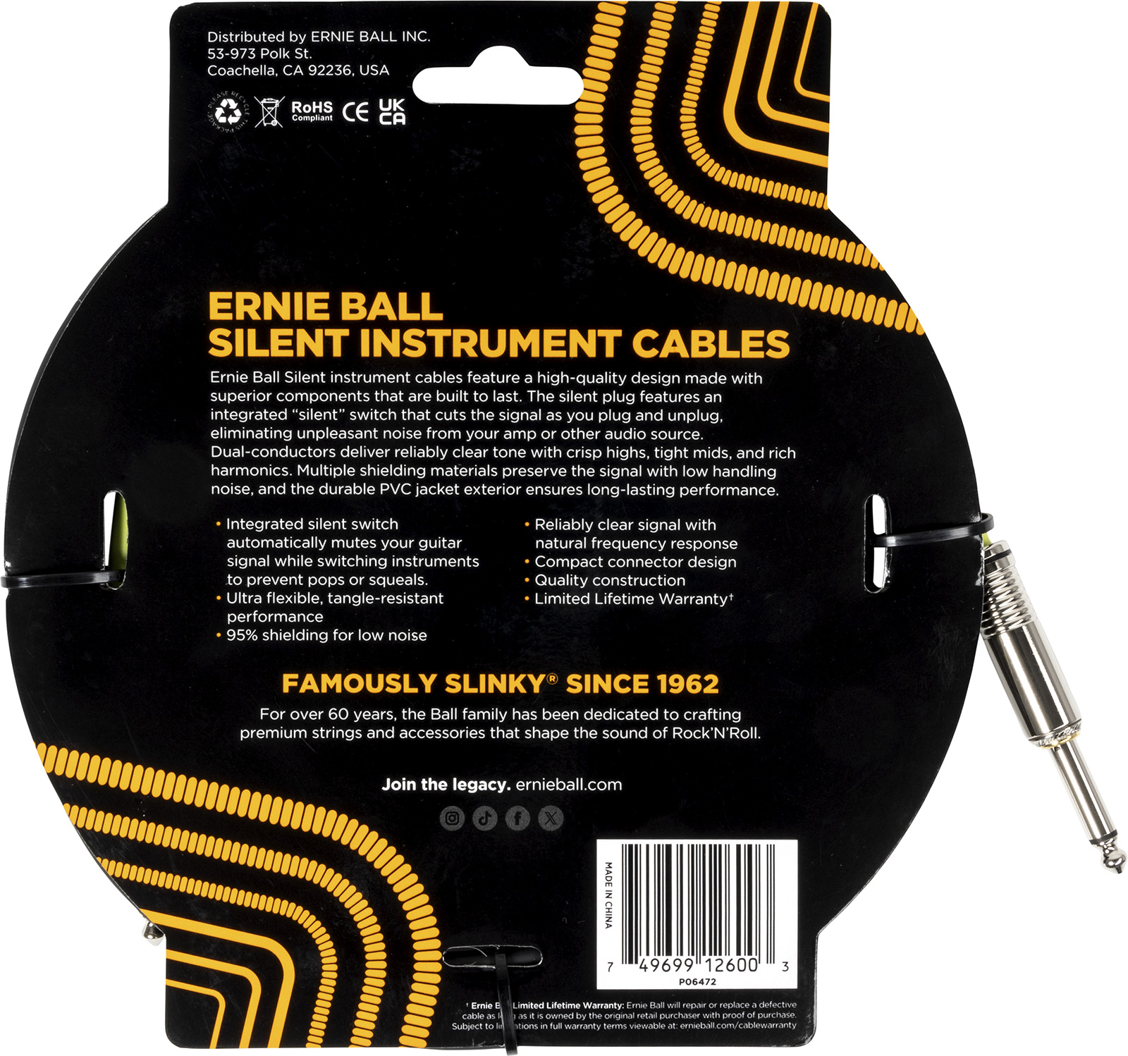 Ernie Ball Cable Instrument Classic Silent Jack/jack 3m Noir - Cable - Variation 1
