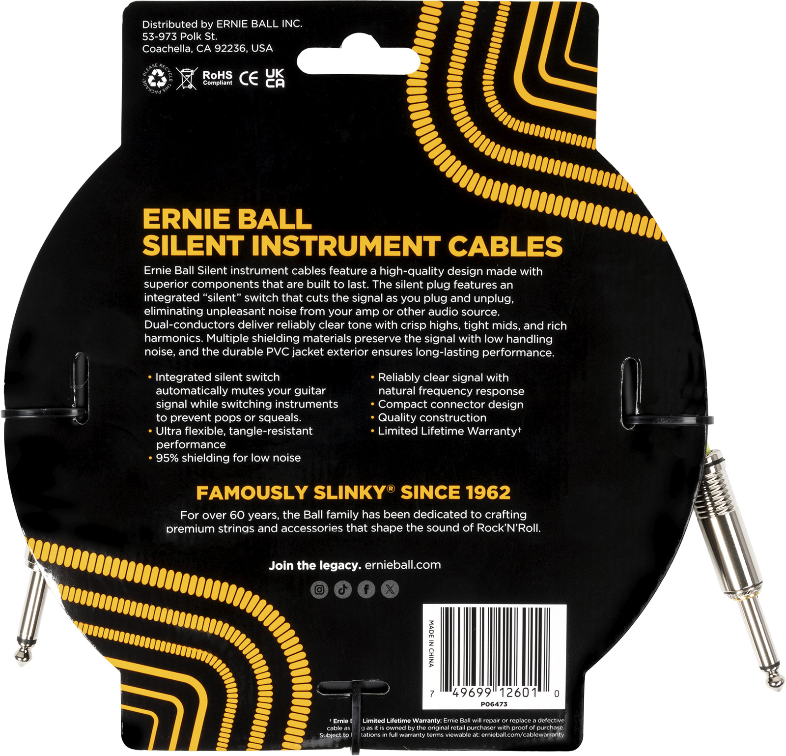 Ernie Ball Cable Instrument Classic Silent Jack/jack 6m Noir - Cable - Variation 1