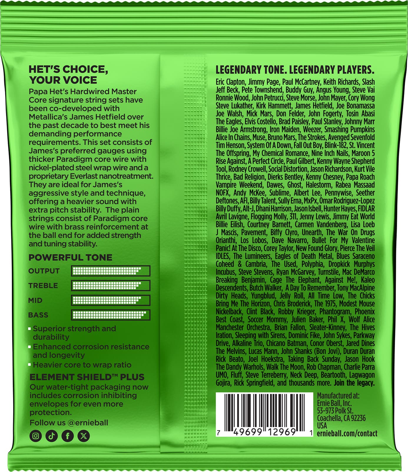 Ernie Ball Jeu De 6 Cordes Cordes électrique Signature Papa Hets, James Hetfield - 11-50 - Cuerdas guitarra eléctrica - Variation 1