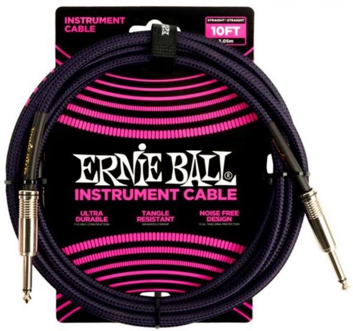 Cable Ernie ball Braided Instrument Cable Straight/Straight 10ft - Purple Black