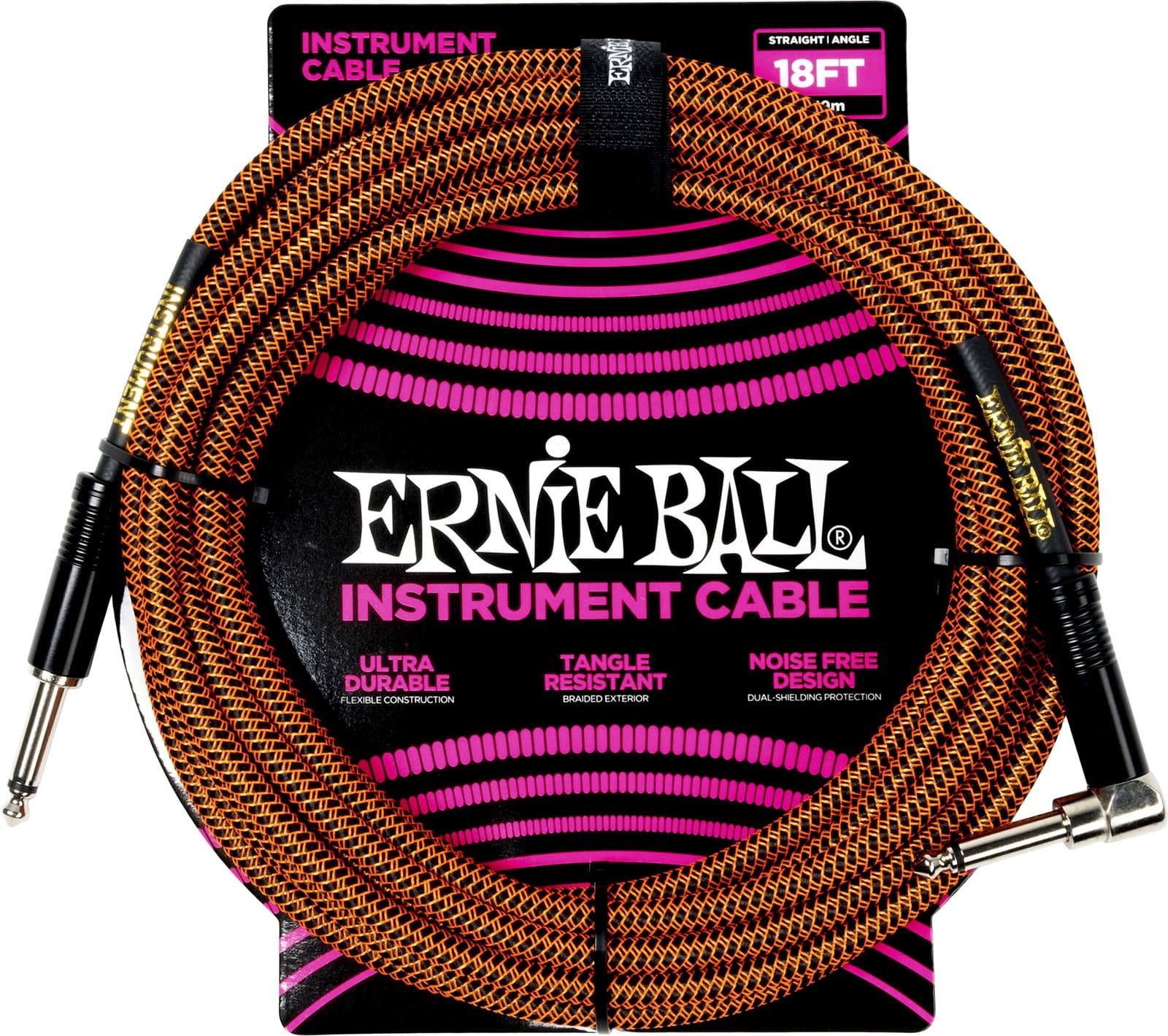 Ernie Ball Cable Instrument Gaine Tissée Jack/jack Coudé 5,5m Orange Et Noir - Cable - Main picture