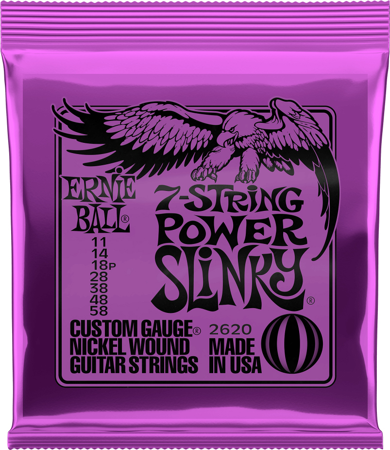 Ernie Ball P02620 Power Slinky Nickel Wound Electric Guitar Strings 7c 11-58 - Cuerdas guitarra eléctrica - Main picture