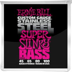 Cuerdas para bajo eléctrico Ernie ball Bass (4) 2844 Stainless Steel Super Slinky 45-100 - Juego de 4 cuerdas