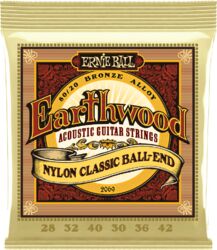 Cuerdas guitarra clásica nylon Ernie ball Classic (12) 2069 Earthwood Nylon Ball-End 28-42 - Juego de 12 cuerdas