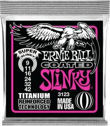 Cuerdas guitarra eléctrica Ernie ball Electric (6) Coated Titanium Super Slinky 9-42 - Juego de cuerdas