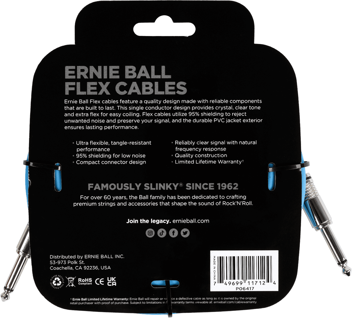 Ernie Ball Flex Cable Jack 6m - Bleu - Cable - Variation 1