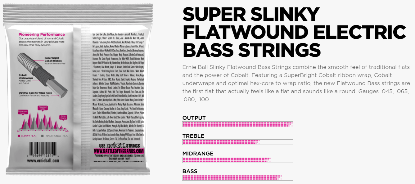 Ernie Ball Jeu De 4 Cordes Bass (4) 2814  Slinky Flatwound 45-100 - Cuerdas para bajo eléctrico - Variation 1