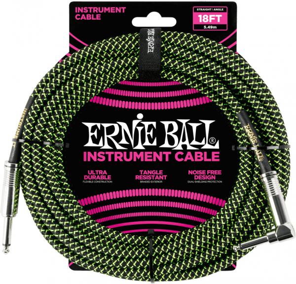 Afinador de guitarra Ernie ball P06082 Braided 18ft Straigth / Angle Instrument Cable - Black & Green