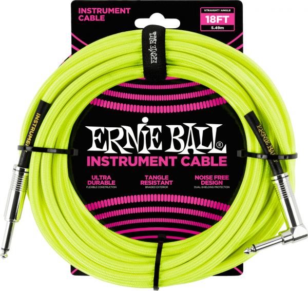 Afinador de guitarra Ernie ball P06085 Braided 18ft Straigth / Angle Instrument Cable - Neon Yellow
