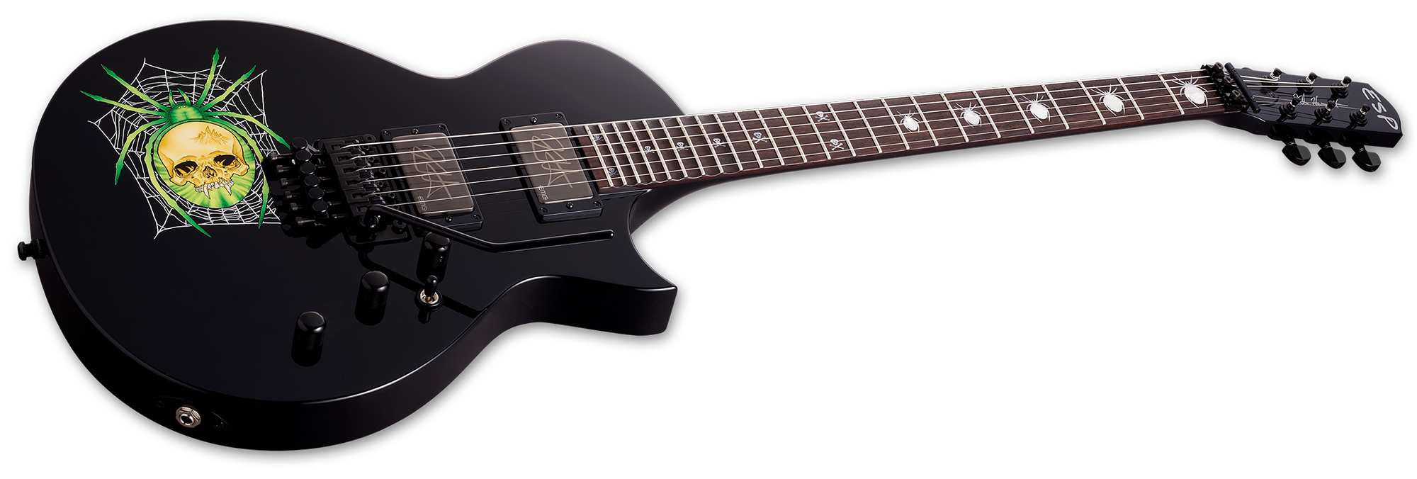 Esp Custom Shop Kirk Hammett Kh-3 Spider 30th Anniversary Jap Signature 2h Emg Fr Rw - Black W/spider Graphic - Guitarra eléctrica de corte único. - V
