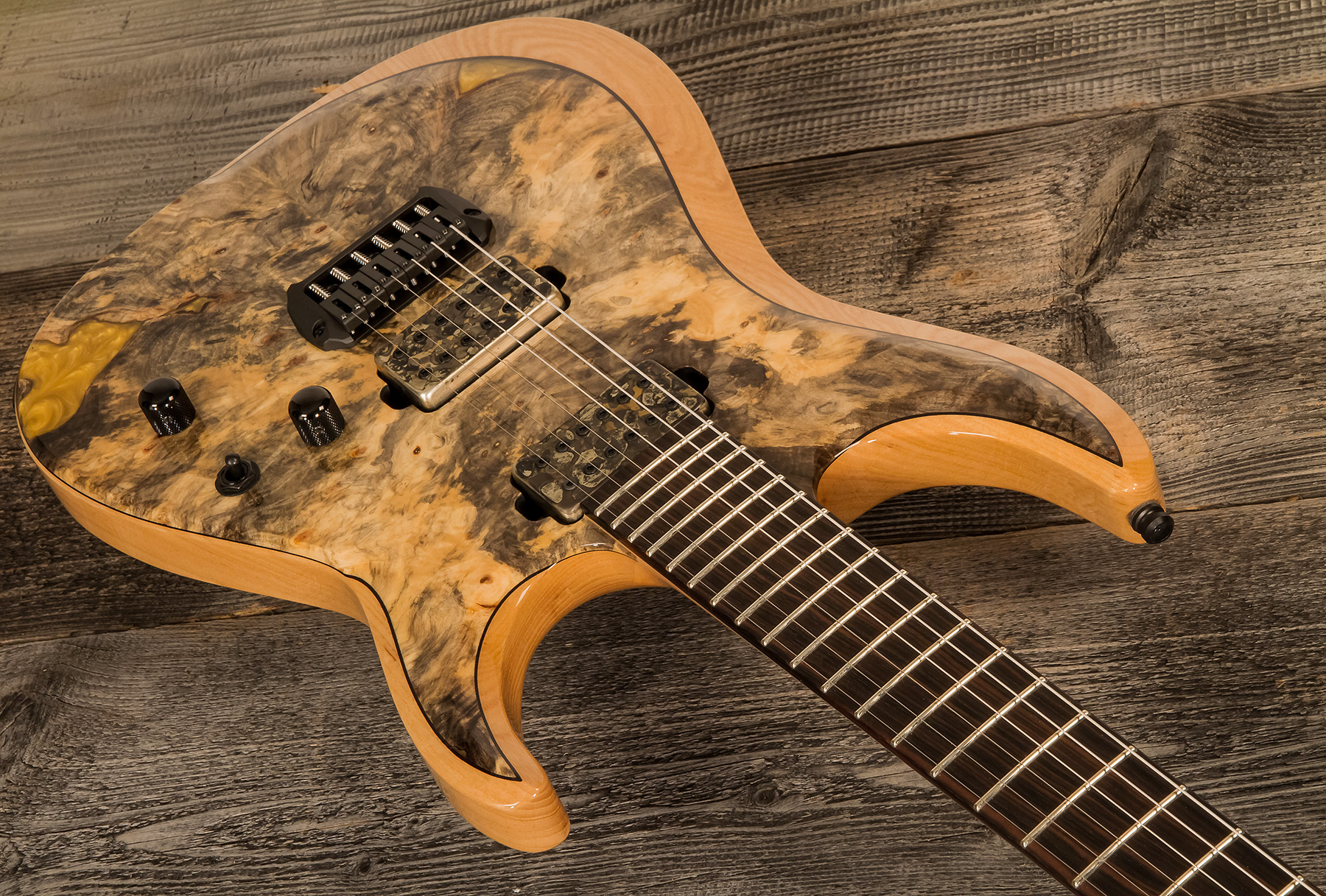 Esp Custom Shop M-ii Nt Buckeye Burl Experimental Jap 2h  Bare Knuckle Ht Eb #e7841212 - Natural - Guitarra eléctrica con forma de str. - Variation 1