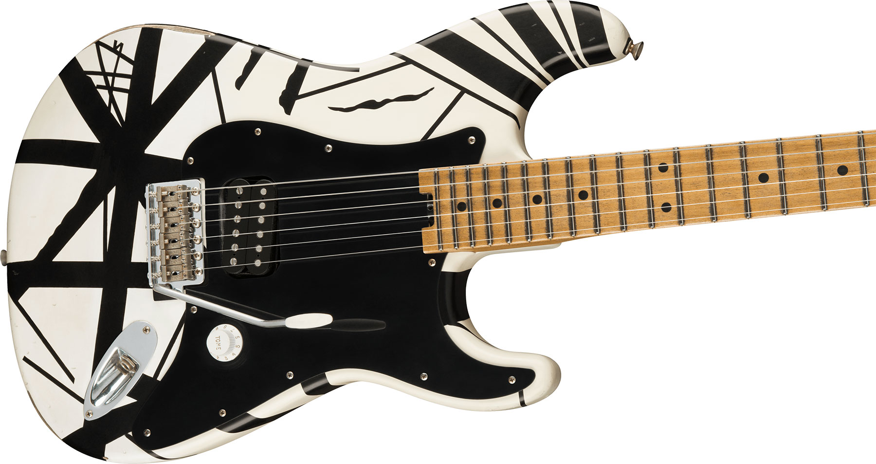 Evh '78 Eruption Striped Series Mex H Trem Mn - White With Black Stripes Relic - Guitarra eléctrica con forma de str. - Variation 2