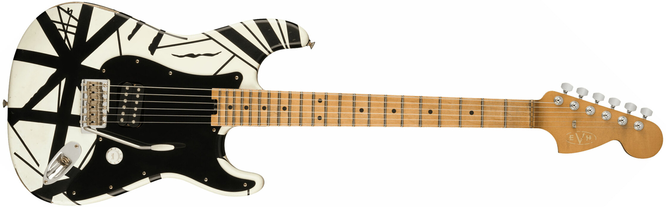 Evh '78 Eruption Striped Series Mex H Trem Mn - White With Black Stripes Relic - Guitarra eléctrica con forma de str. - Main picture