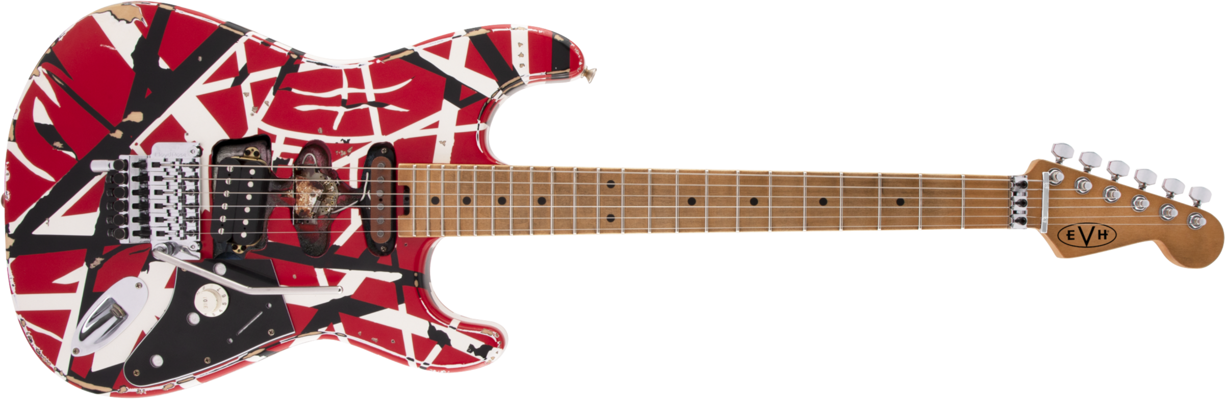Evh Eddie Van Halen Frankenstein Frankie Striped Series Mex H Fr Mn - Red With Black & White Stripes - Guitarra eléctrica con forma de str. - Main pic