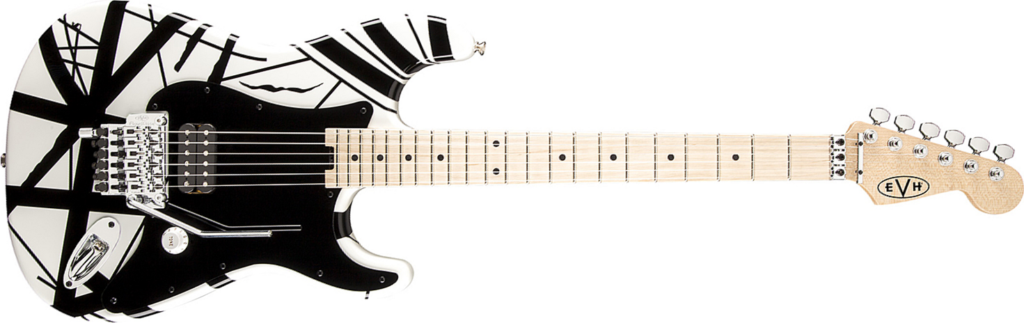Evh Striped Series - White With Black Stripes - Guitarra eléctrica con forma de str. - Main picture