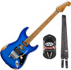 Packs guitarra eléctrica Evh Frankenstein Relic + Premium Cable 20 ft + Premium Leather Strap - Blueburst