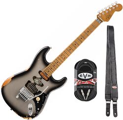 Packs guitarra eléctrica Evh Frankenstein Relic + Premium Cable 20 ft + Premium Leather Strap - silverburst