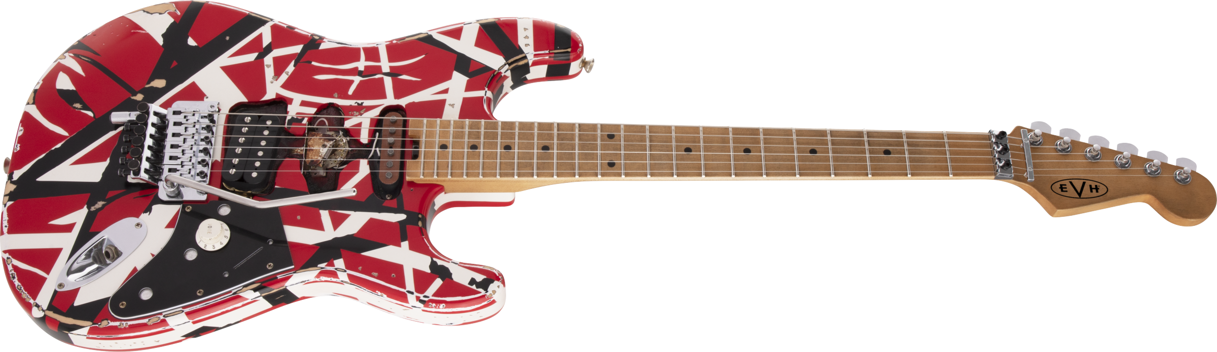 Evh Eddie Van Halen Frankenstein Frankie Striped Series Mex H Fr Mn - Red With Black & White Stripes - Guitarra eléctrica con forma de str. - Variatio