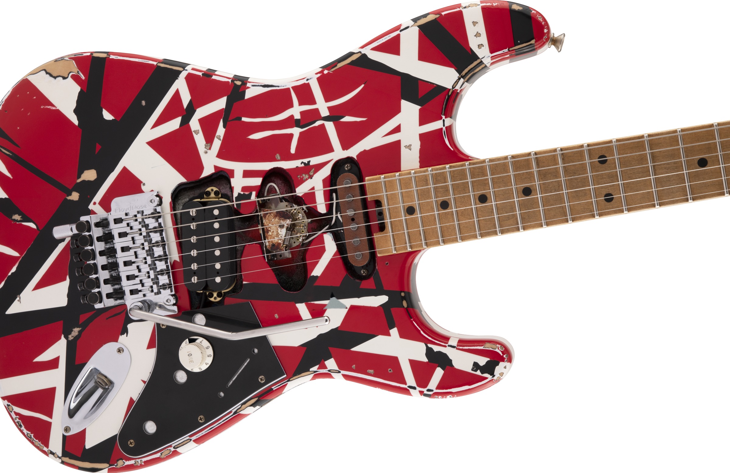 Evh Eddie Van Halen Frankenstein Frankie Striped Series Mex H Fr Mn - Red With Black & White Stripes - Guitarra eléctrica con forma de str. - Variatio