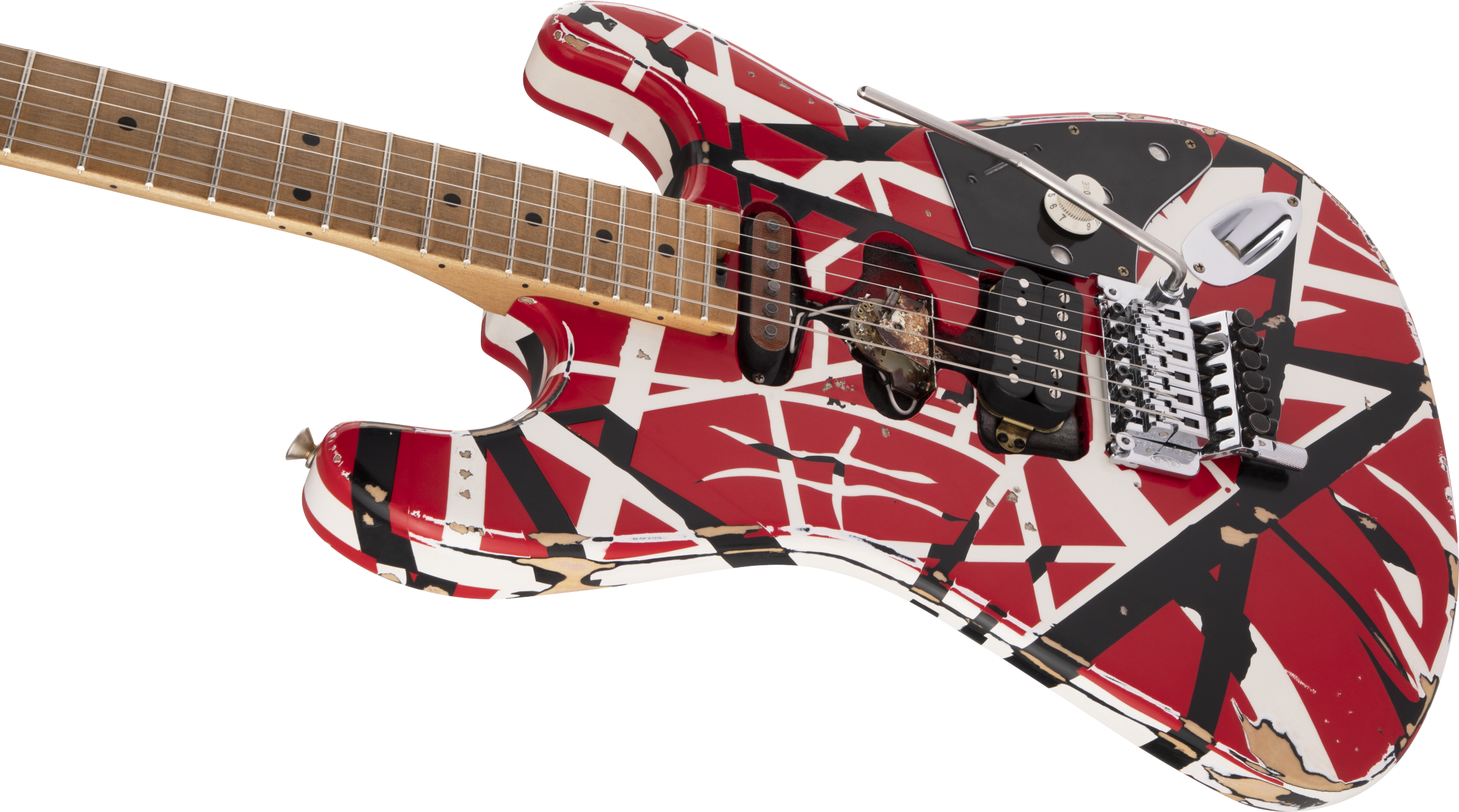 Evh Eddie Van Halen Frankenstein Frankie Striped Series Mex H Fr Mn - Red With Black & White Stripes - Guitarra eléctrica con forma de str. - Variatio