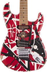 Guitarra eléctrica con forma de str. Evh Striped Series Frankenstein Frankie - Red with black & white stripes