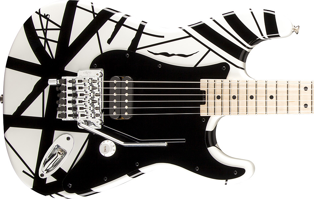 Evh Striped Series - White With Black Stripes - Guitarra eléctrica con forma de str. - Variation 4