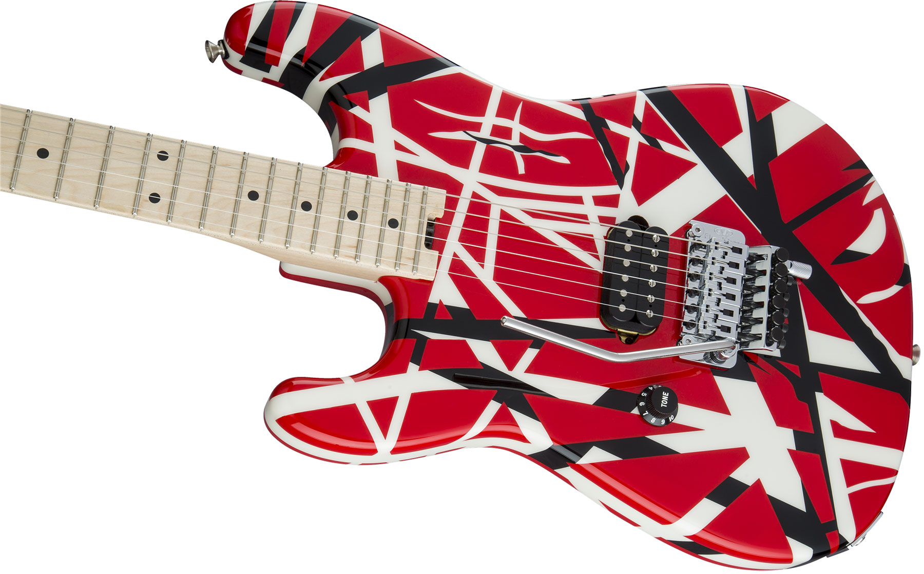 Evh Striped Series Lh Gaucher Signature H Fr Mn - Red Black White Stripes - Guitarra electrica para zurdos - Variation 2
