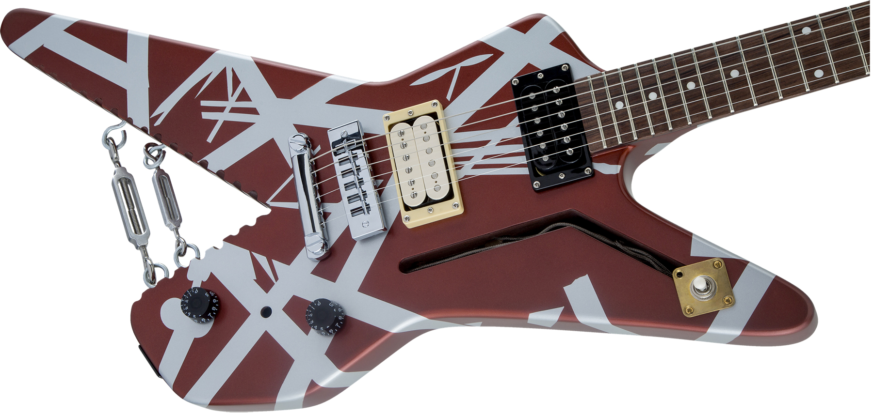Evh Striped Series Shark Hh Ht Pf - Burgundy With Silver Stripes - Guitarra electrica metalica - Variation 2