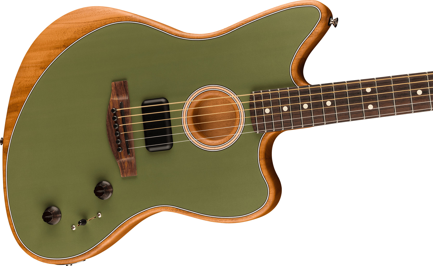 Fender Acoustasonic Jazzmaster Player Mex Epicea Acajou Rw - Antique Olive - Guitarra electro acustica - Variation 2