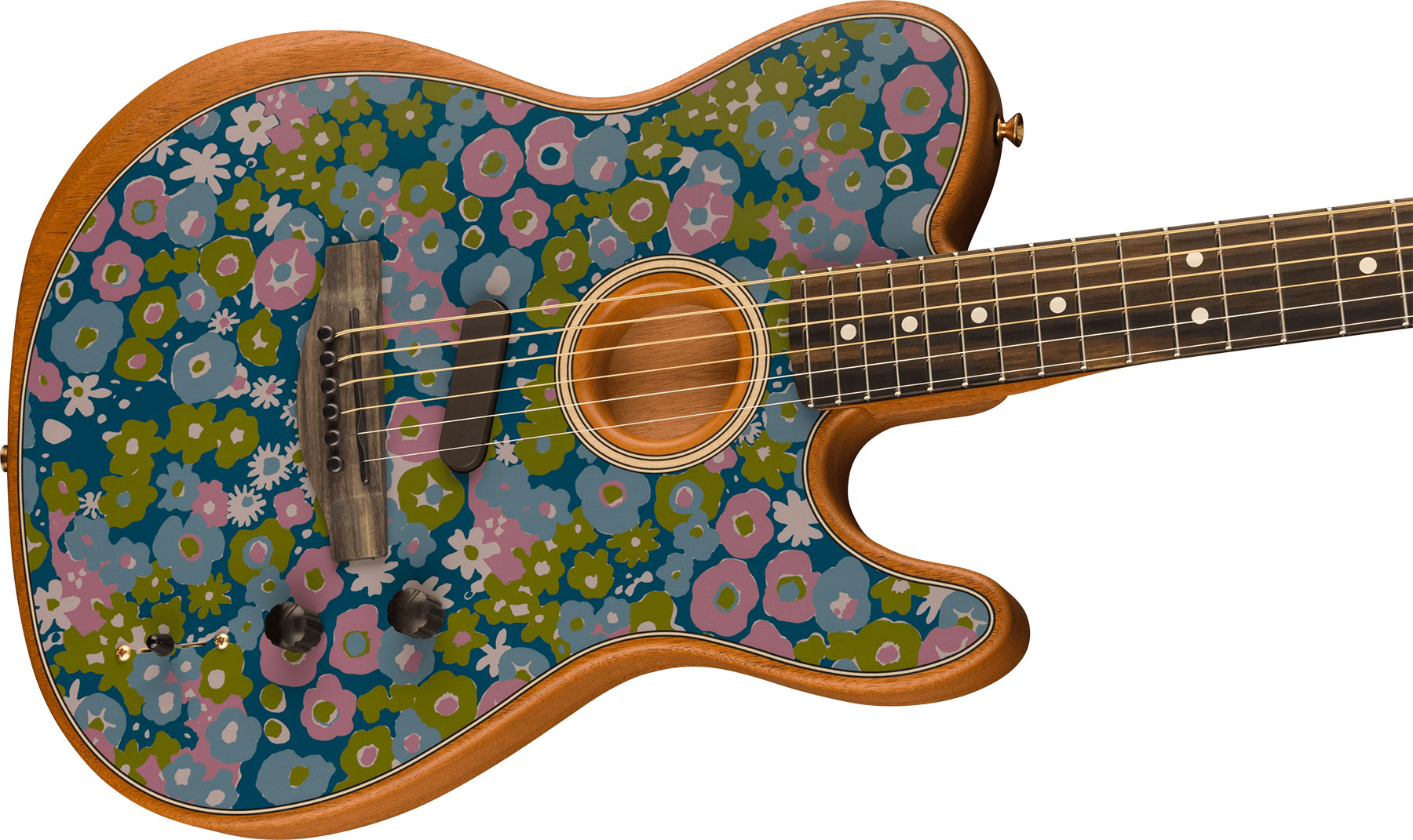 Fender American Acoustasonic Tele Fsr Ltd Epicea Acajou Rw - Blue Flower - Guitarra acústica & electro - Variation 2