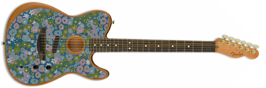 Fender American Acoustasonic Tele Fsr Ltd Epicea Acajou Rw - Blue Flower - Guitarra acústica & electro - Main picture