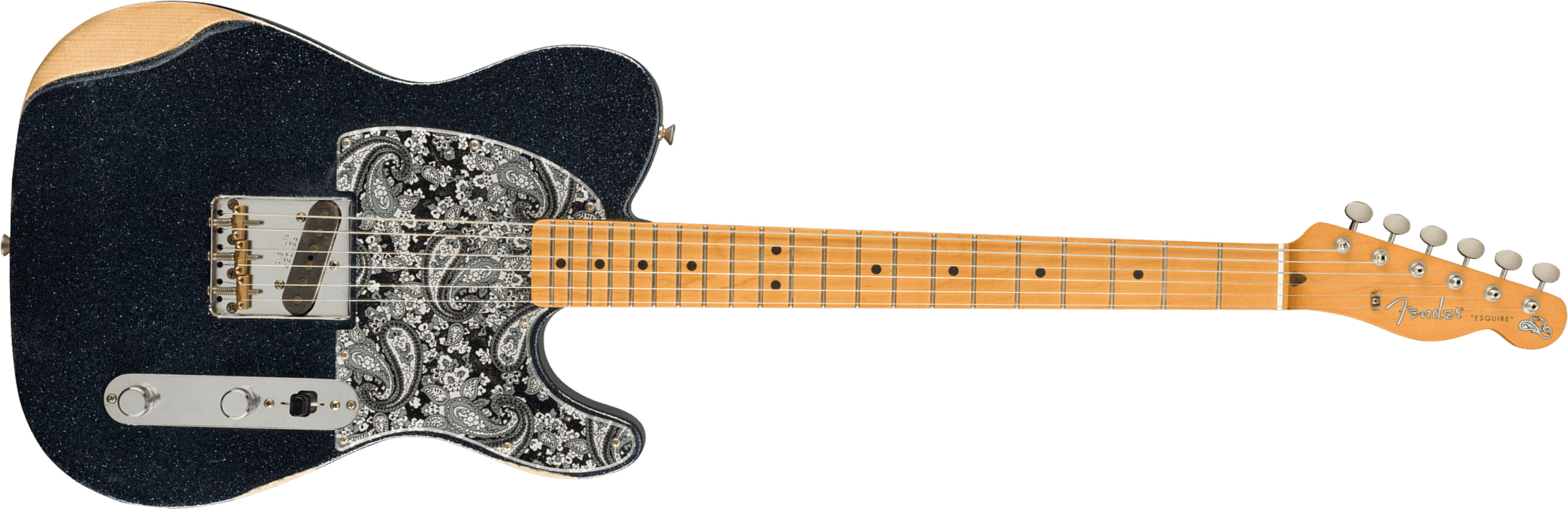 Fender Brad Paisley Esquire Tele Signature Mex Mn - Road Worn Black Sparkle - Guitarra eléctrica con forma de tel - Main picture